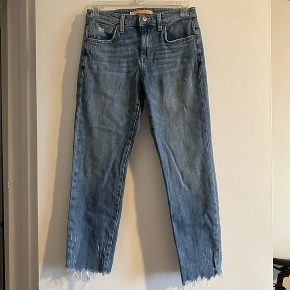 Joe’s Jeans Blue The Smith Mid Rise Straight Crop Distressed Hem Jeans Size 24 - Picture 1 of 8